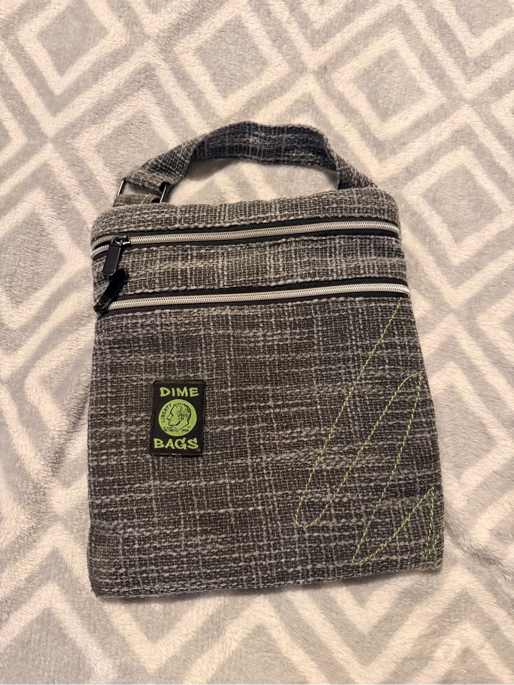 Grey Crossbody Belt Bag with Neon Stitch Accents
